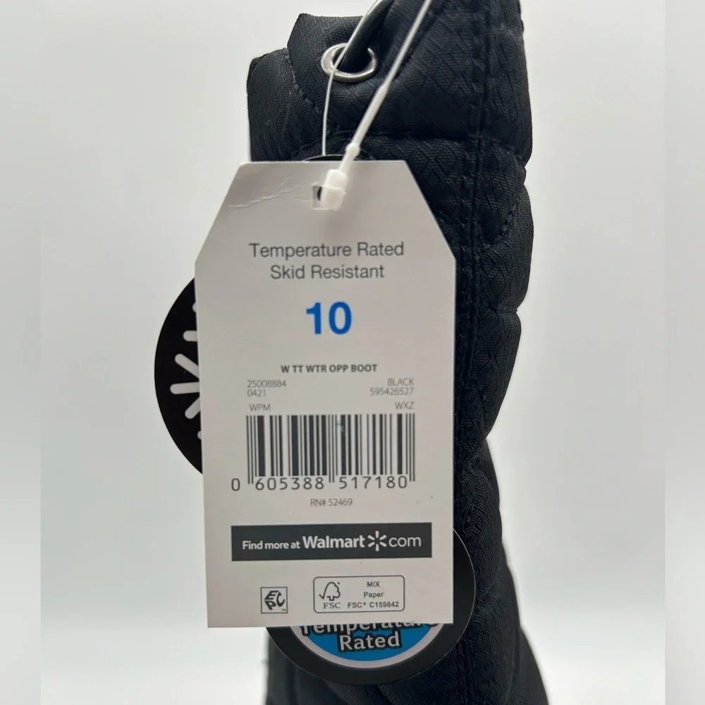 Time and Tru Women’s Black Winter Snow Boots Temperature Rated -5°F Sz 10 | NWT